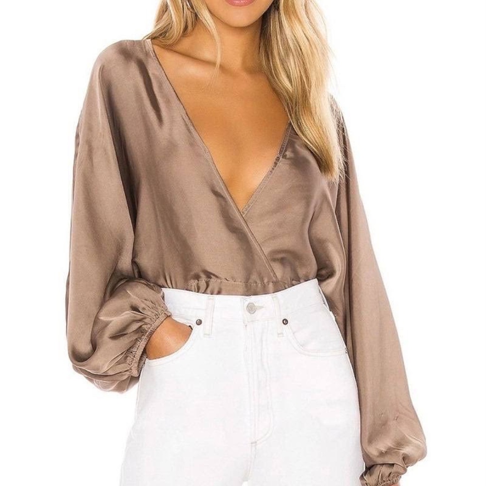 Free People Midnight Vibes Silk Balloon Sleeve Blouse